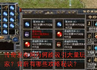 传奇发布网为何能吸引大量玩家?背后有哪些攻略秘诀? 传奇发布网为何能吸引大量玩家?背后有哪些攻略秘诀?